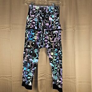 Dolls Kill Club Exx Womens Black Holographic Reflective Mushroom Harem Pants XS